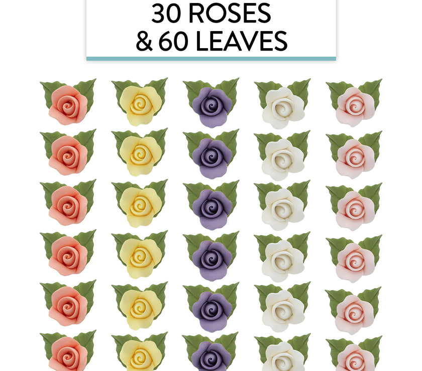 Roses & Leaves Gum Paste Cake Flowers 30 Count Sugar Flowers by Global Sugar Art