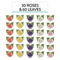 Roses & Leaves Gum Paste Cake Flowers 30 Count Sugar Flowers by Global Sugar Art