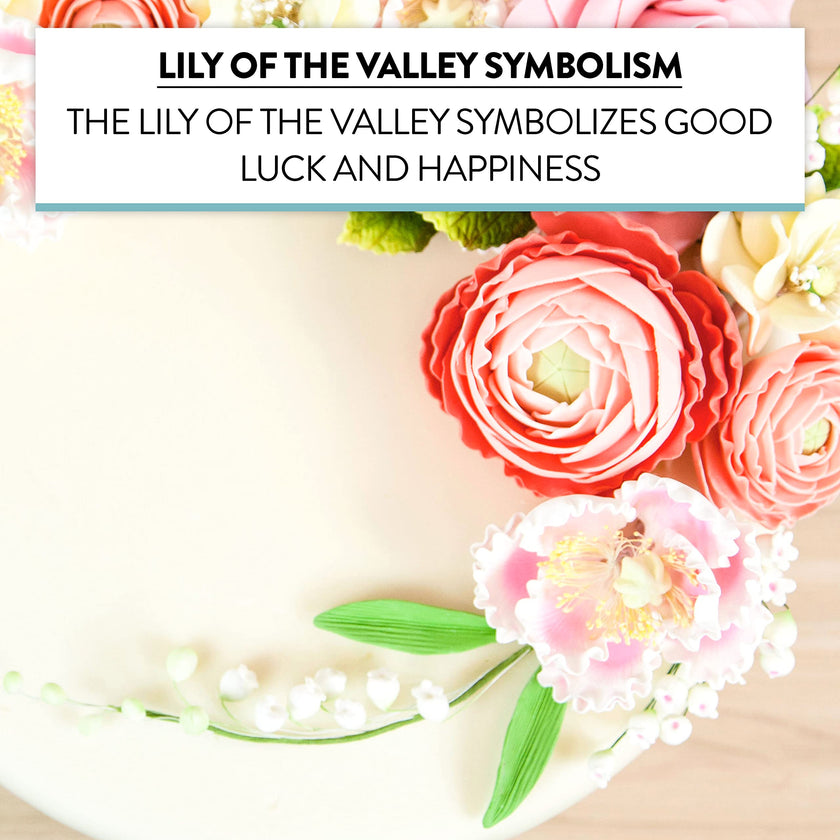 Lily of the Valley Sugar Cake Flower Spray with Leaves, by Global Sugar Art, White
