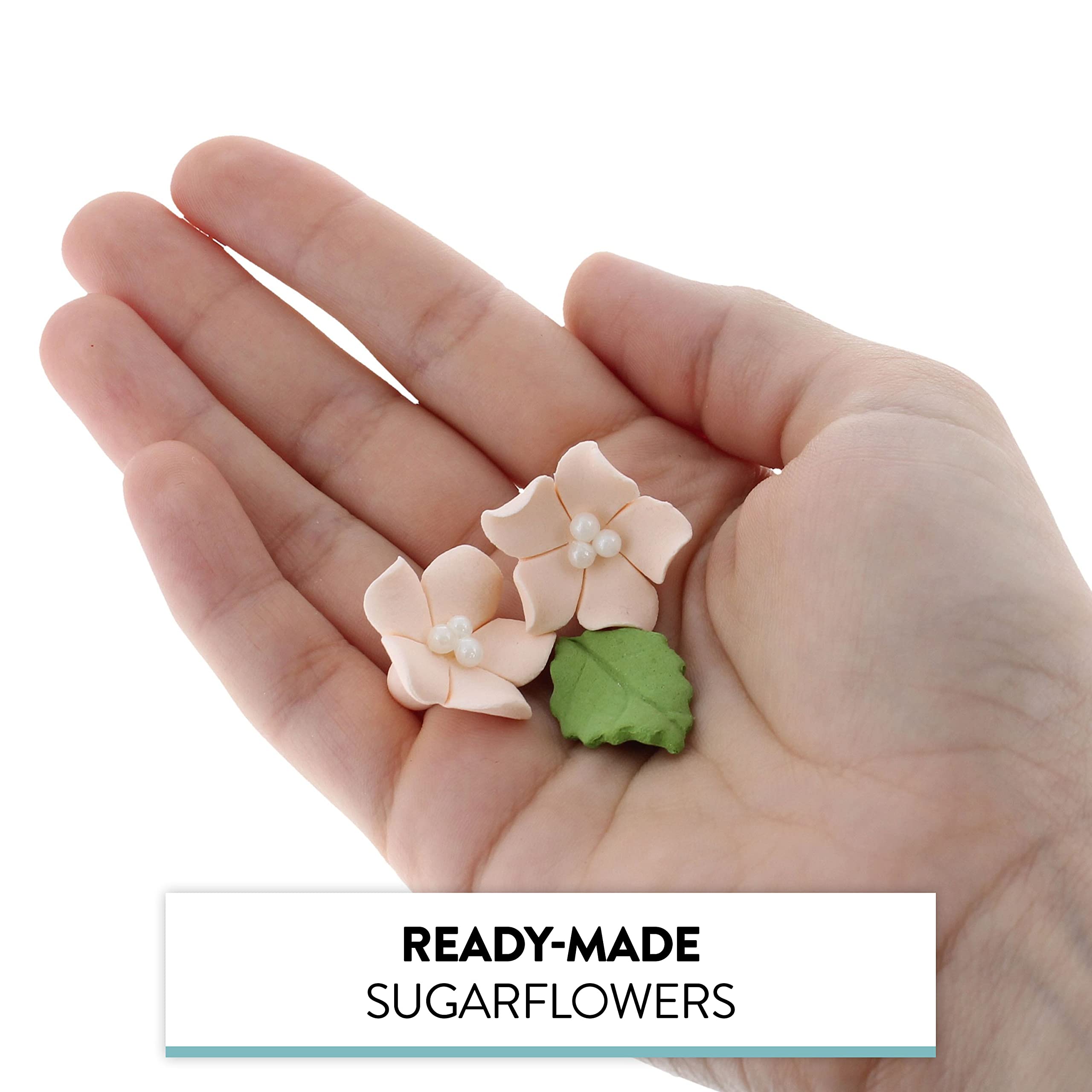 Flower Blossoms with Leaves, Edible Sugar Flowers for Cakes & Cupcakes, by Global Sugar Art, Peach