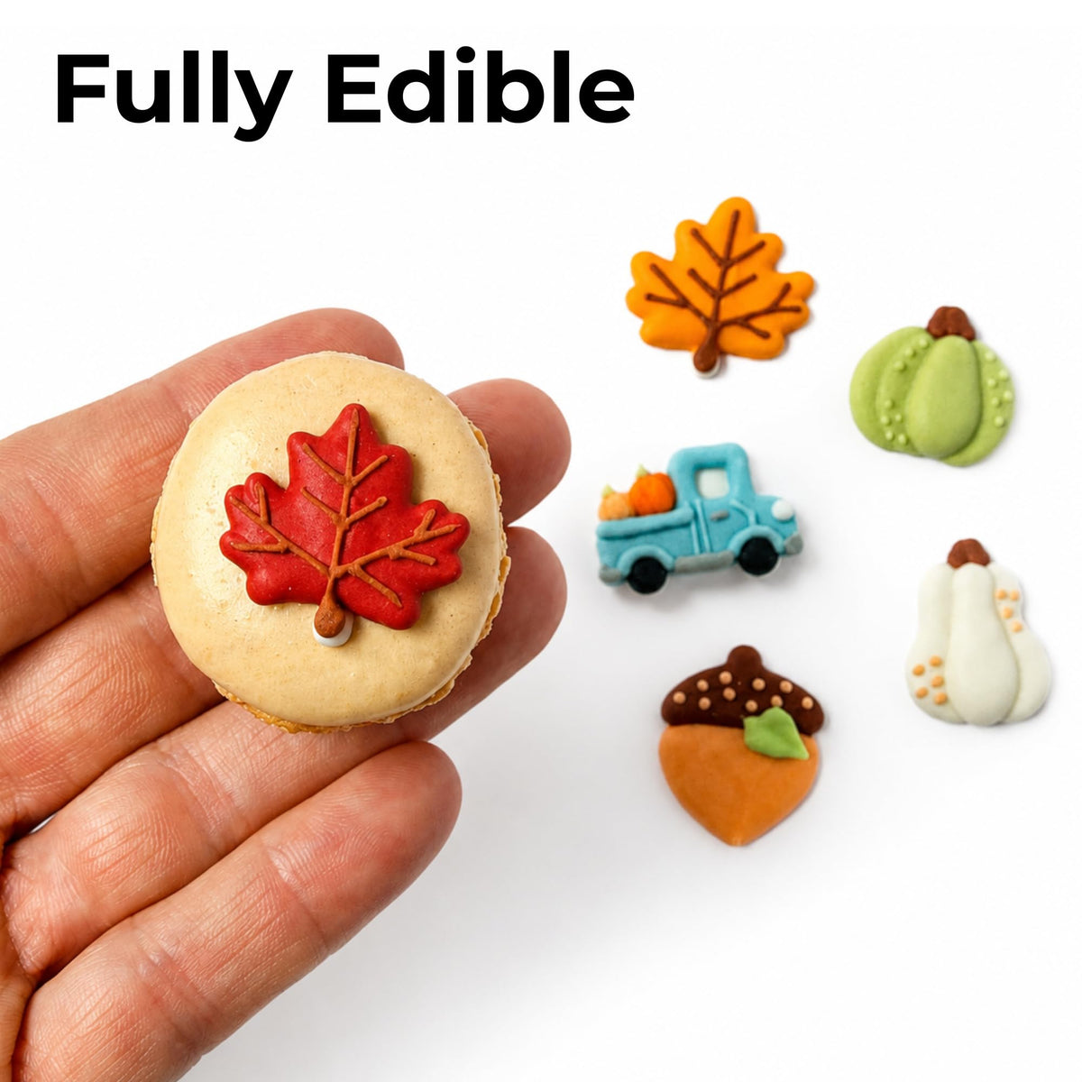 Fall cupcake toppers on a dessert table setting