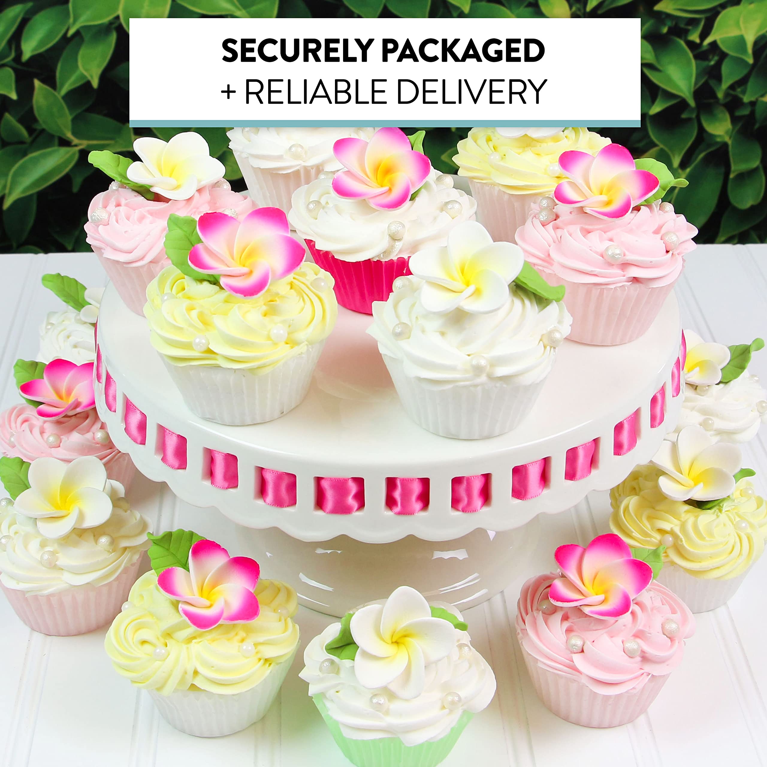 Frangipani with Leaves Gum Paste Cake Flowers 24 Count Sugar Flowers by Global Sugar Art