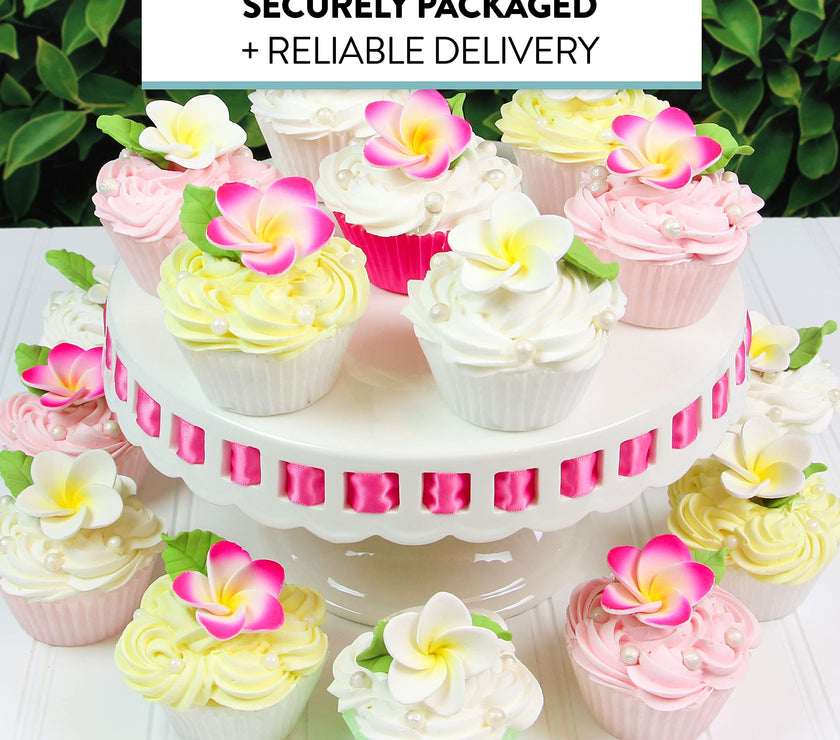 Frangipani with Leaves Gum Paste Cake Flowers 24 Count Sugar Flowers by Global Sugar Art