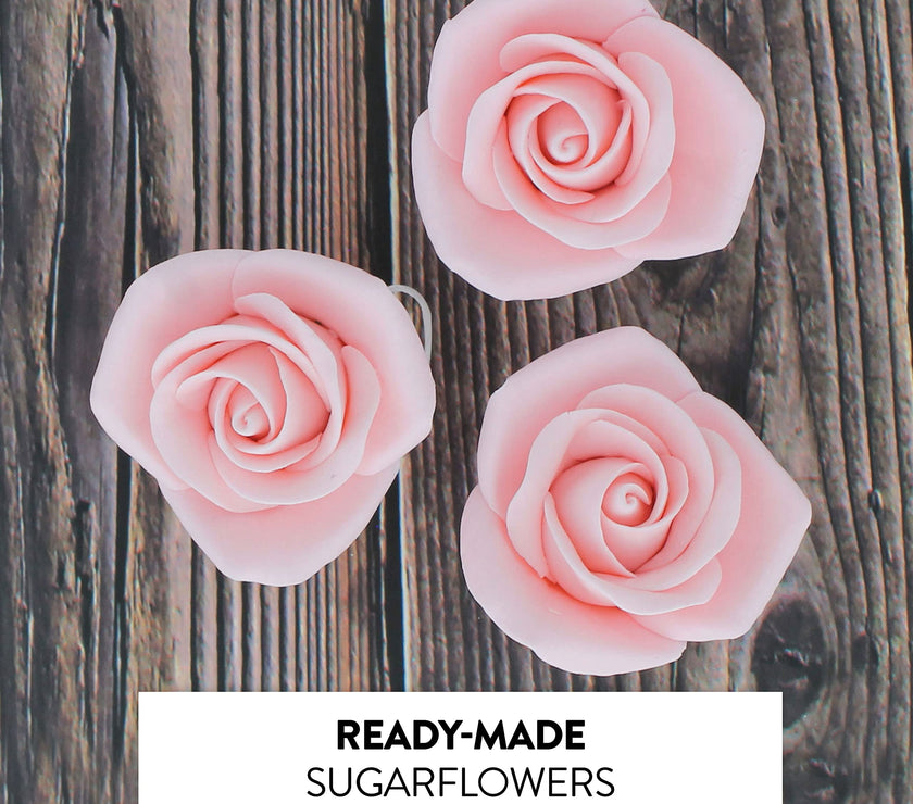 Peace Rose Sugar Flowers for Cake Decorating, by Global Sugar Art, Medium, Pink
