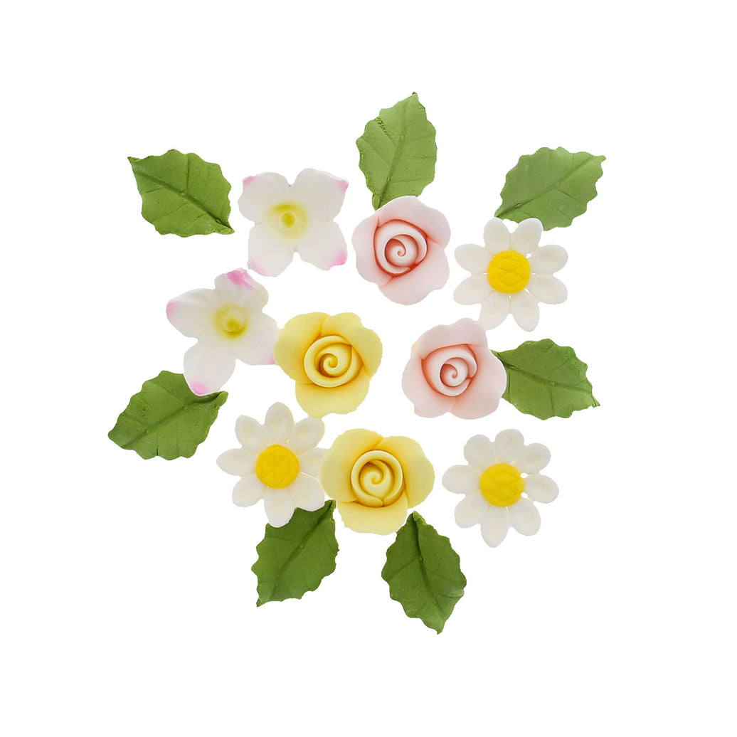 Roses, Blossoms & Leaves Gum Paste Cake Flowers 42 Count Sugar Flowers by Global Sugar Art