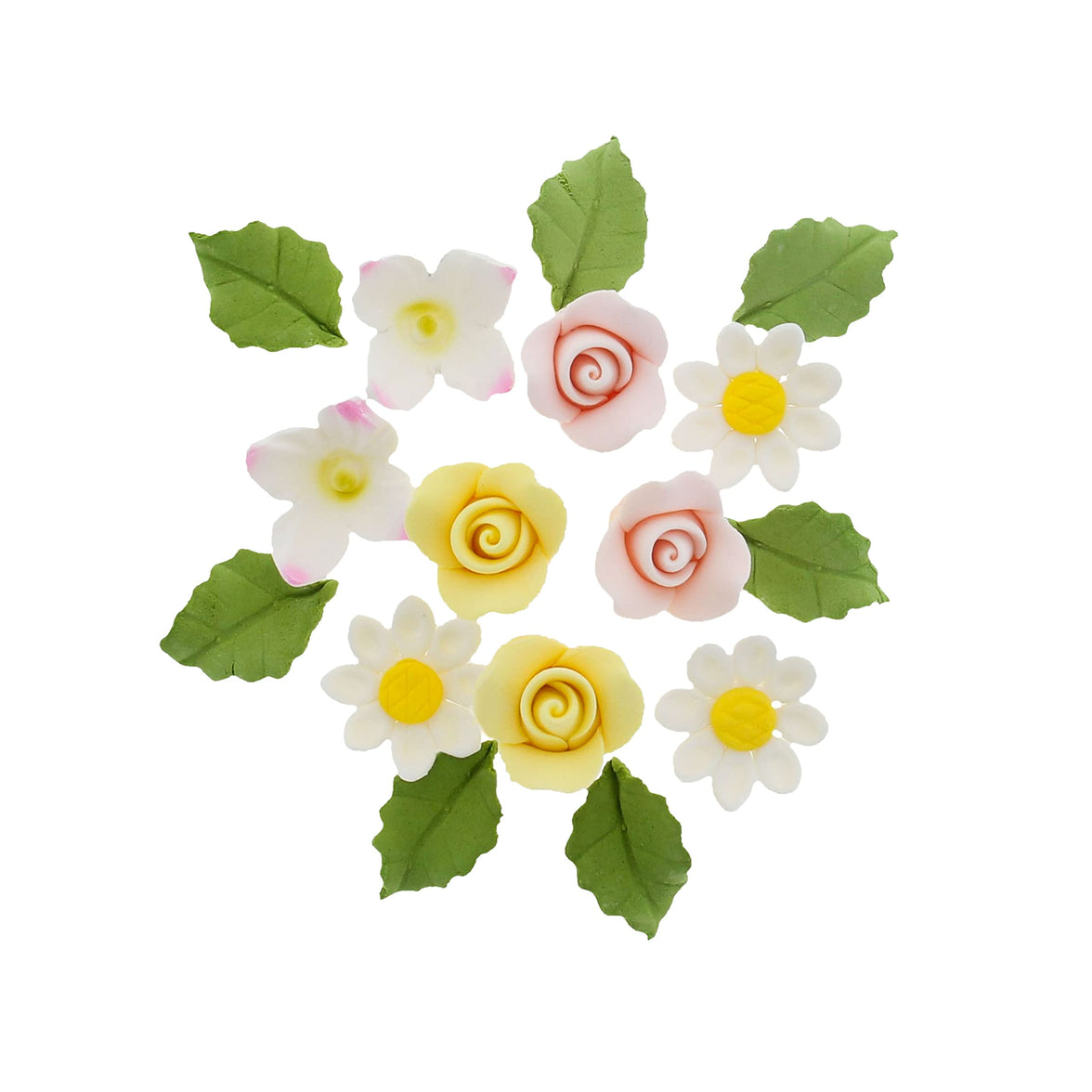 Roses, Blossoms & Leaves Gum Paste Cake Flowers 42 Count Sugar Flowers by Global Sugar Art