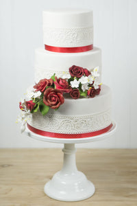 Classic Tea Rose Sugar Cake Flowers, by Global Sugar Art, Wired, Red with Green Calyx, Smedium