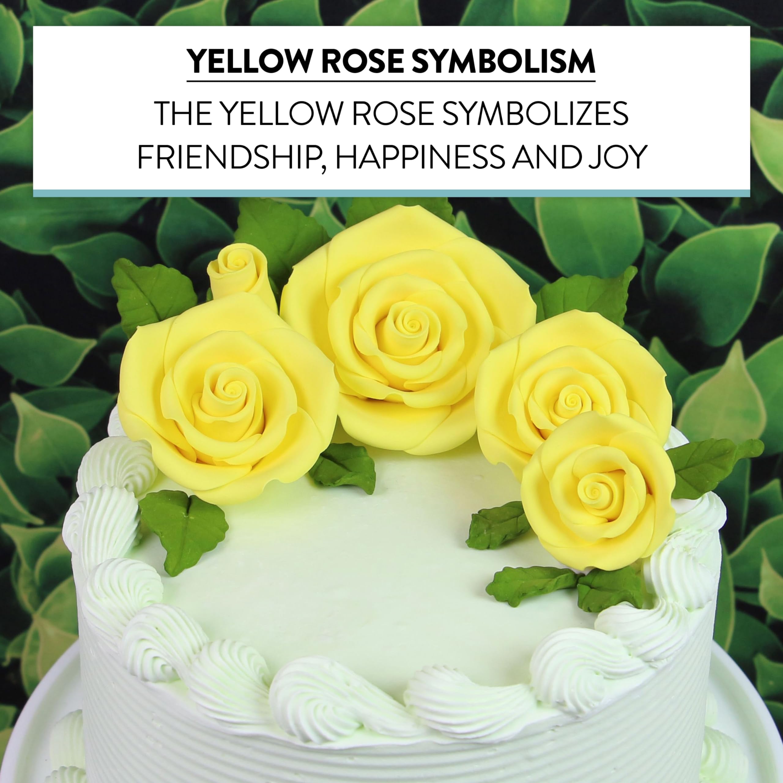 Exquisite Rose & Leaf Kit, Sugar Cake Flowers by Global Sugar Art, Yellow Roses with Leaves, 15-Piece Set