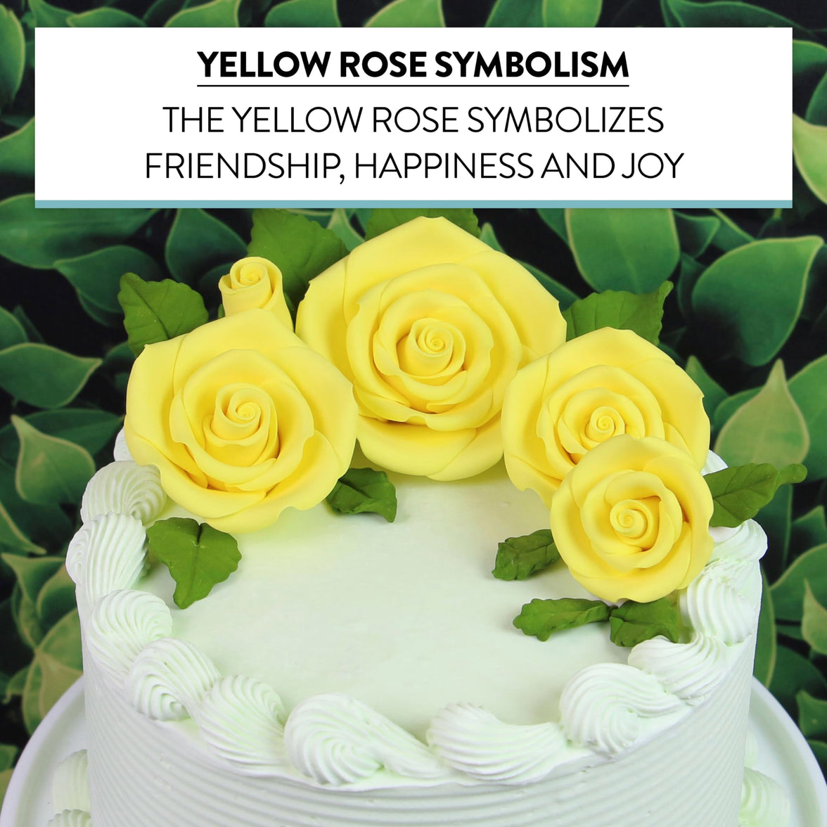 Exquisite Rose & Leaf Kit, Sugar Cake Flowers by Global Sugar Art, Yellow Roses with Leaves, 15-Piece Set