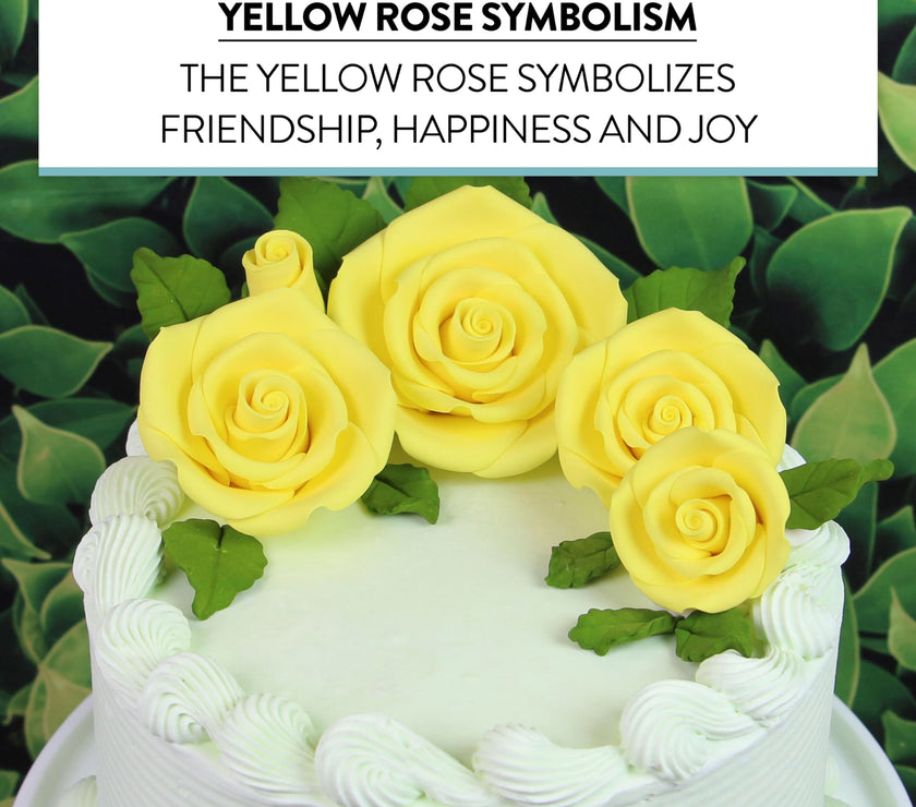 Exquisite Rose & Leaf Kit, Sugar Cake Flowers by Global Sugar Art, Yellow Roses with Leaves, 15-Piece Set