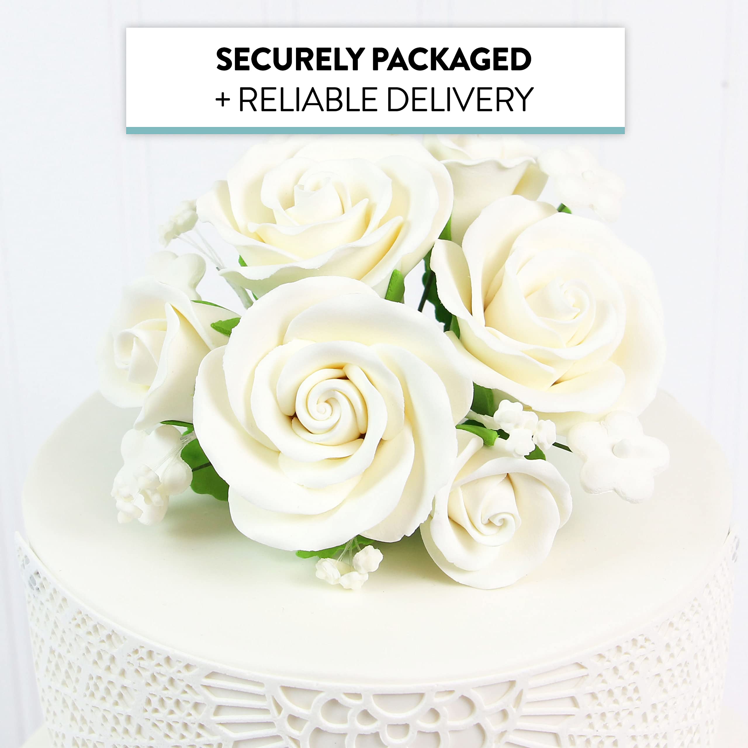Rose Bouquet Cake Decoration, Elegant Garden Rose Cake Topper, by Global Sugar Art, White