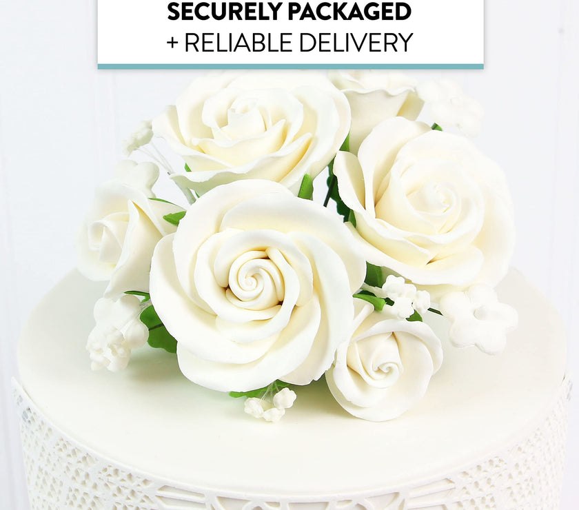Rose Bouquet Cake Decoration, Elegant Garden Rose Cake Topper, by Global Sugar Art, White