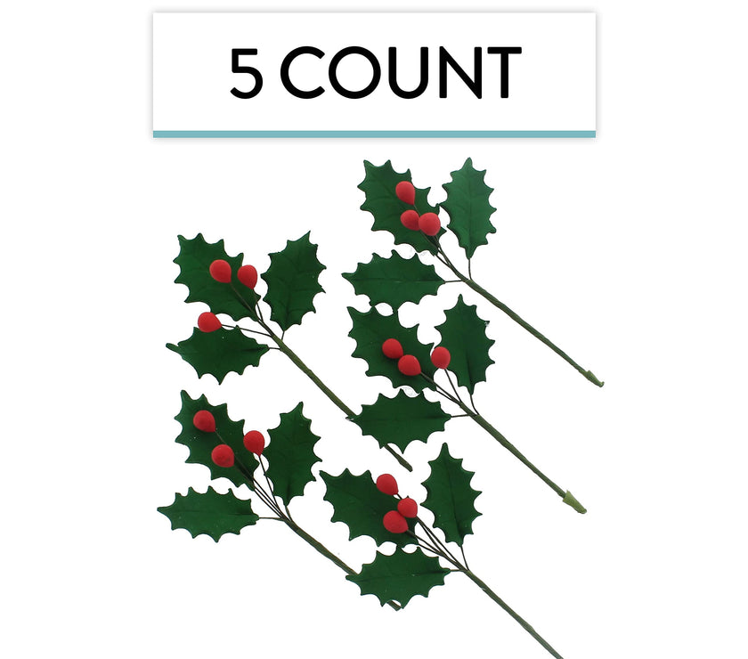 Christmas Holly Leaf Sprays for Cakes and Decorating, by Global Sugar Art