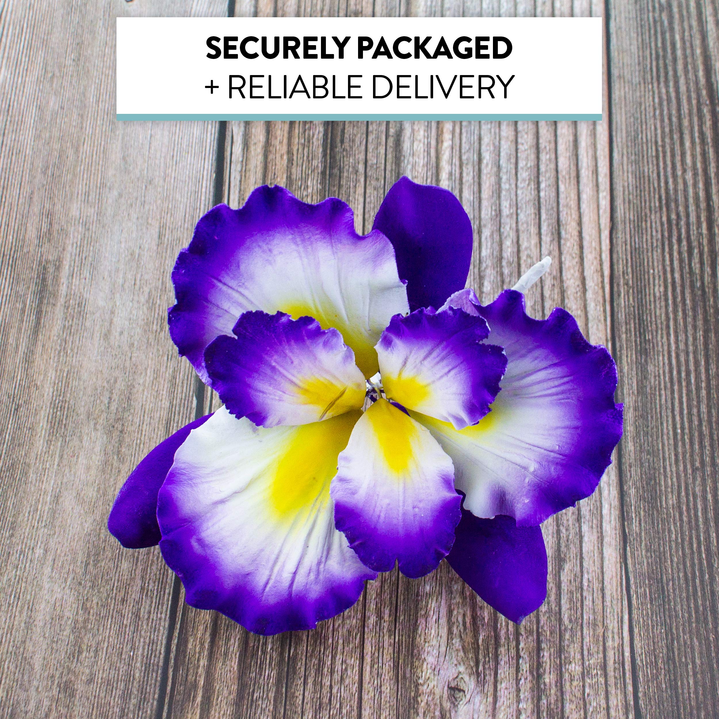 Dutch Iris Sugar Cake Flower, Cake Topper by Global Sugar Art, Purple