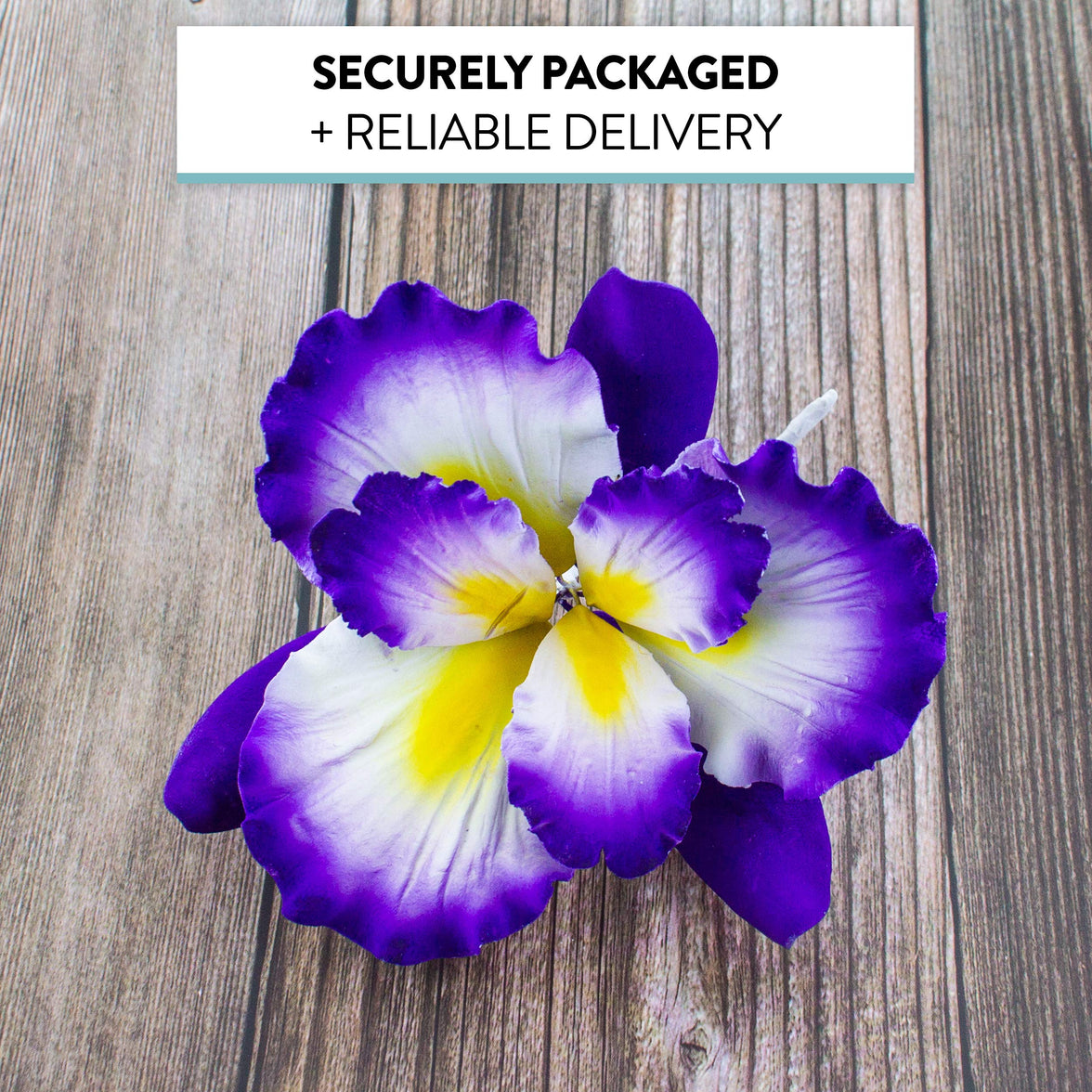 Dutch Iris Sugar Cake Flower, Cake Topper by Global Sugar Art, Purple