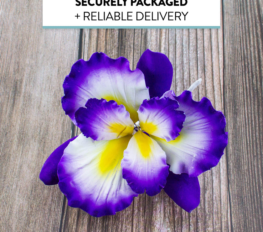 Dutch Iris Sugar Cake Flower, Cake Topper by Global Sugar Art, Purple