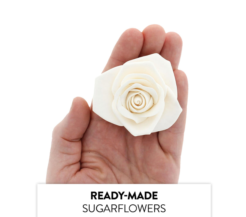 Peace Rose Sugar Flowers for Cake Decorating, by Global Sugar Art, Large, White