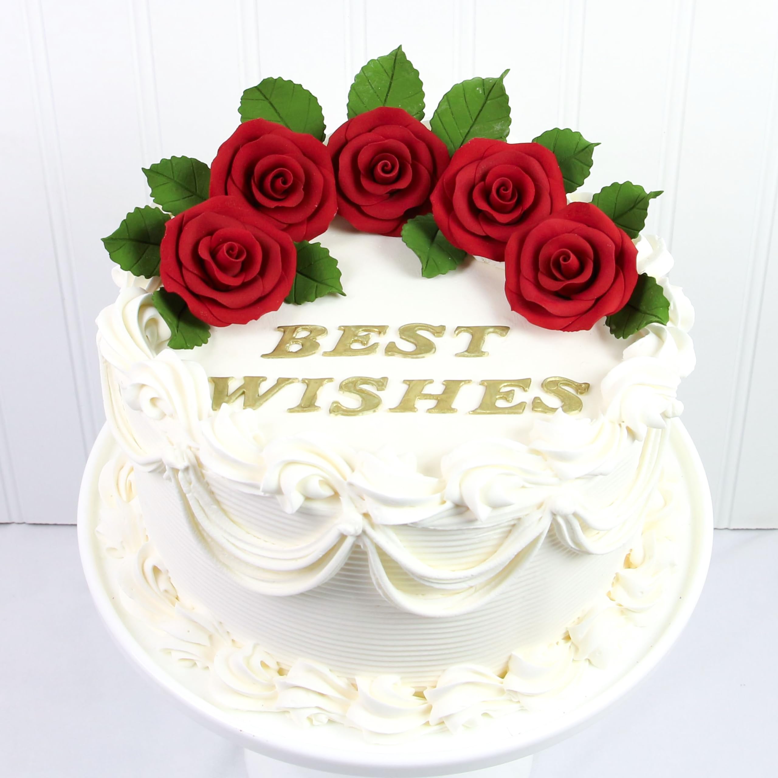 Deluxe Red Roses for Cake Decorating, Premium Unwired Sugar Flowers by Global Sugar Art, Red, Medium