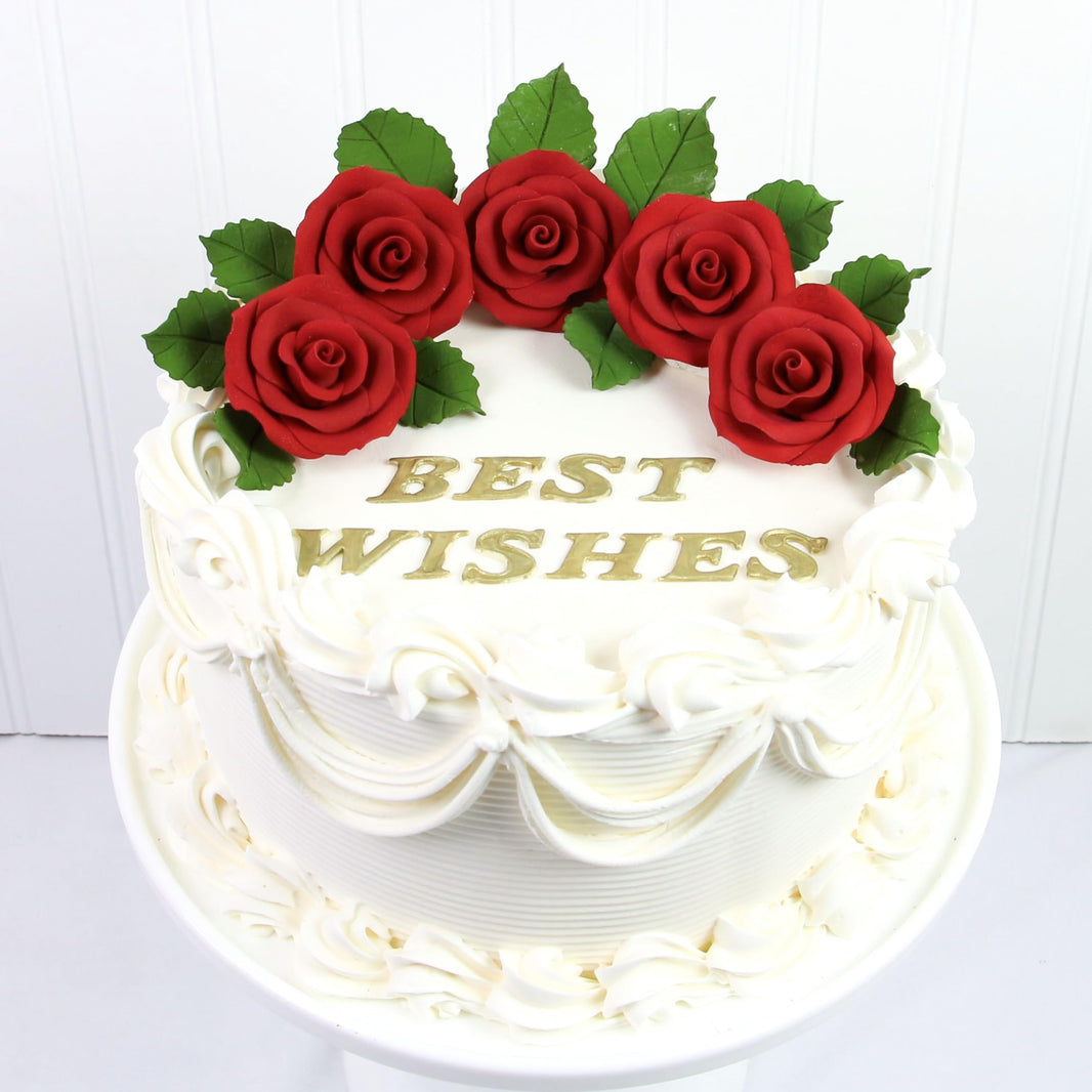 Deluxe Red Roses for Cake Decorating, Premium Unwired Sugar Flowers by Global Sugar Art, Red, Medium