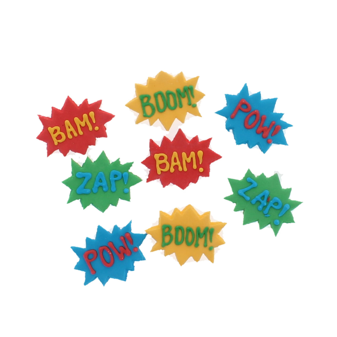 Super Power Comic Book Action Words, Edible Kosher Royal Icing Decorations for Cakes, Cupcakes and Cookies, by Global Sugar Art, 24 Count