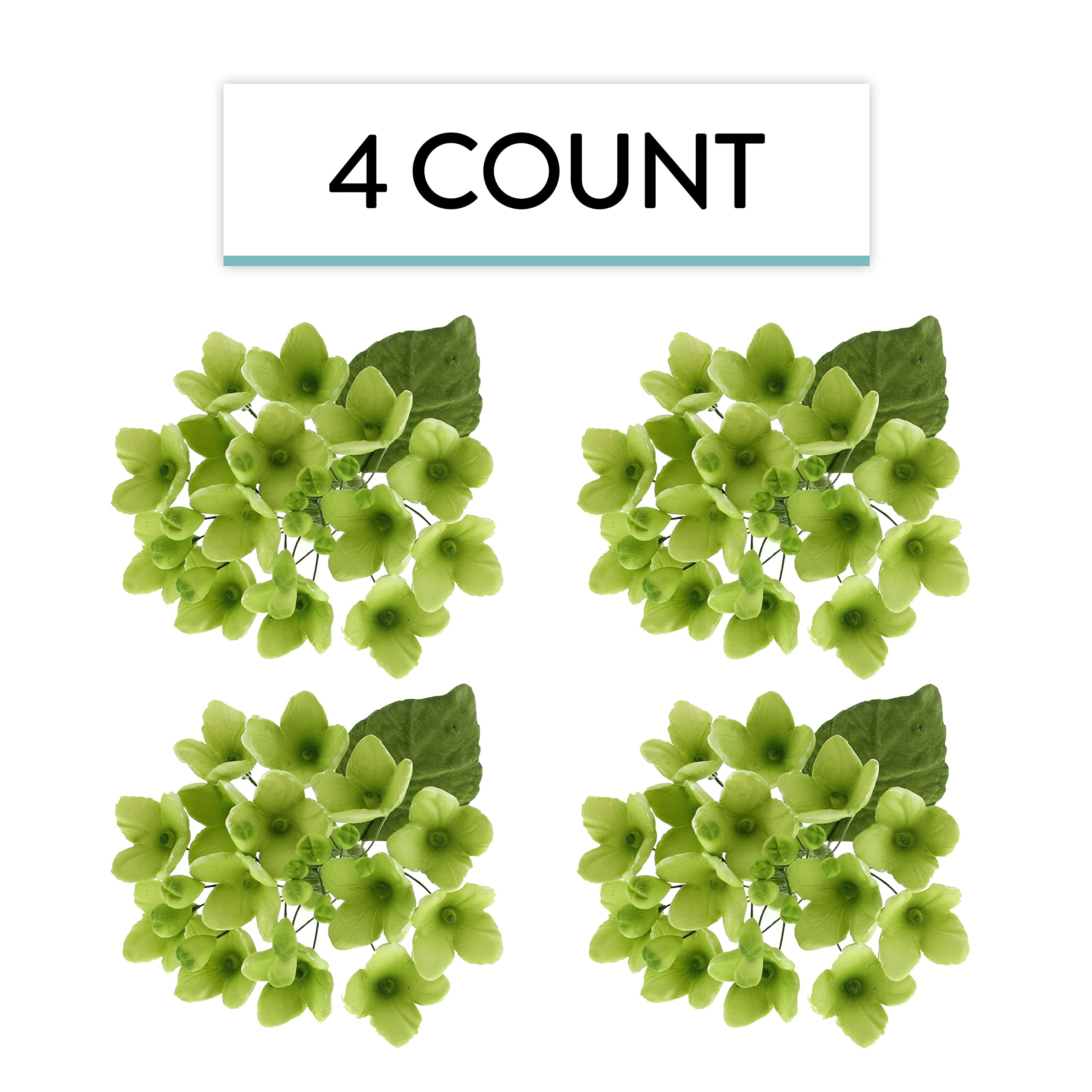 Hydrangea Blossoms Sprays, Sugar Cake Flowers by Global Sugar Art, 4 Count, Green
