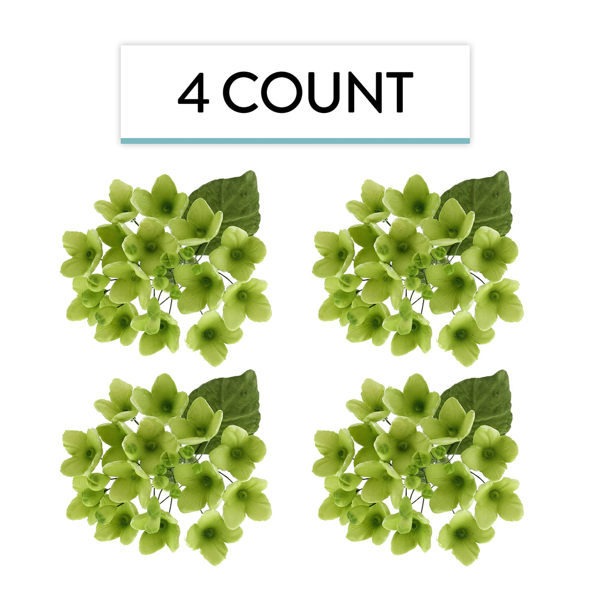 Hydrangea Blossoms Sprays, Sugar Cake Flowers by Global Sugar Art, 4 Count, Green