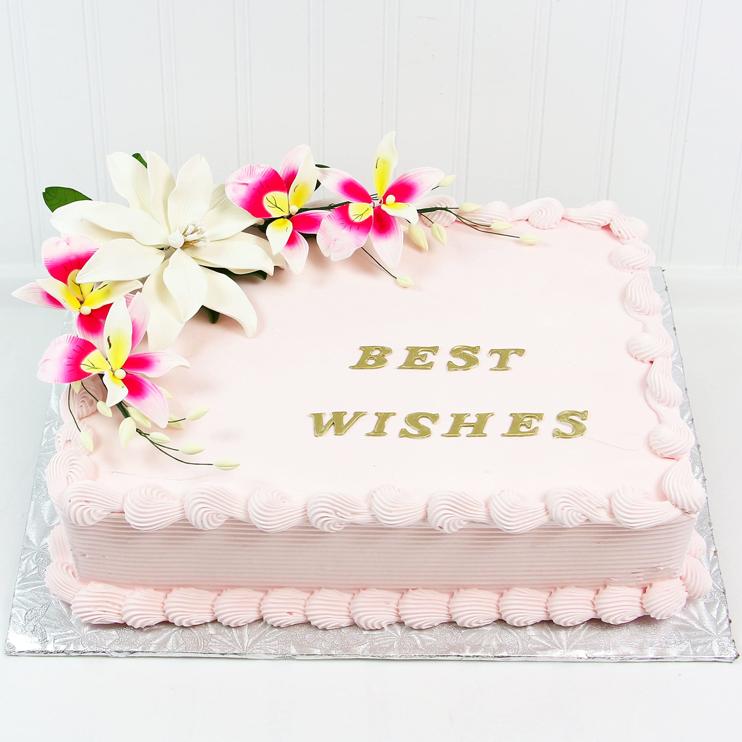 Orchid Sugar Cake Flower Sprays, Deep Pink and Yellow Double Orchid Spray, by Global Sugar Art