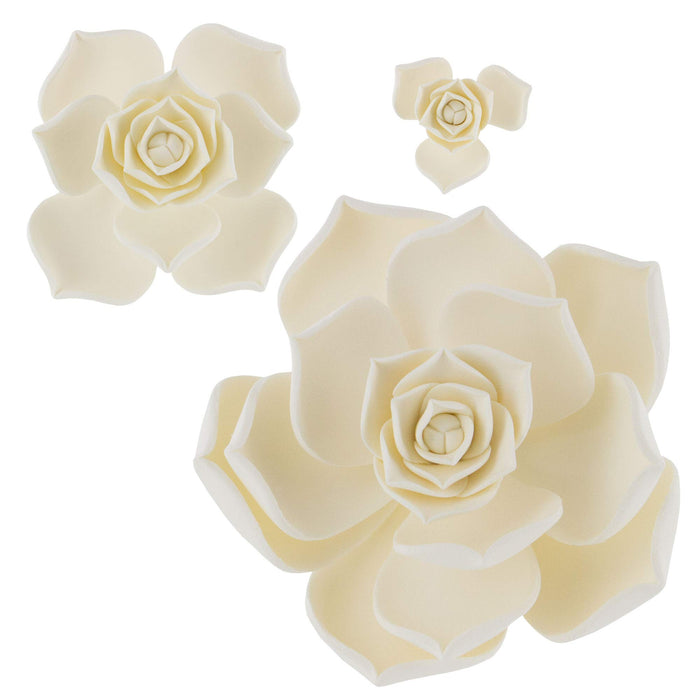 Global Sugar Art Succulent Taurus Sugar Cake Flowers Assortment White with Wire, 3 Count by Chef Alan Tetreault