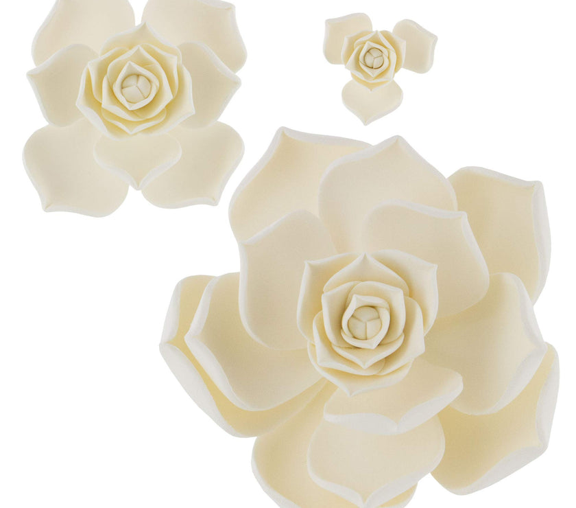 Global Sugar Art Succulent Taurus Sugar Cake Flowers Assortment White with Wire, 3 Count by Chef Alan Tetreault