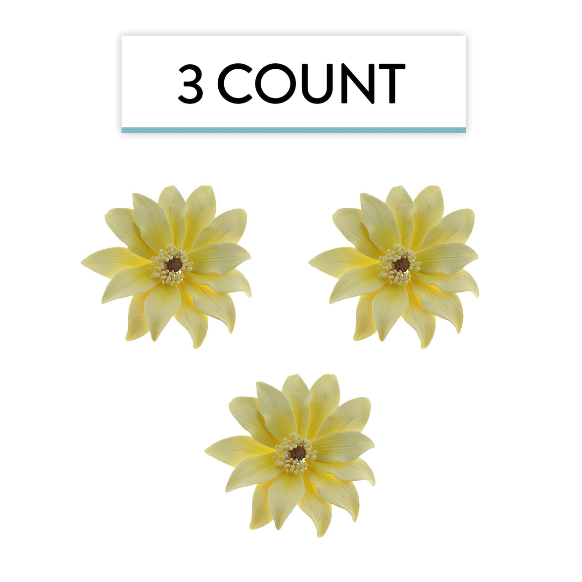 Tranquil Water Flowers, Decorative Sugar Cake Flowers by Global Sugar Art, 3 Count, Yellow