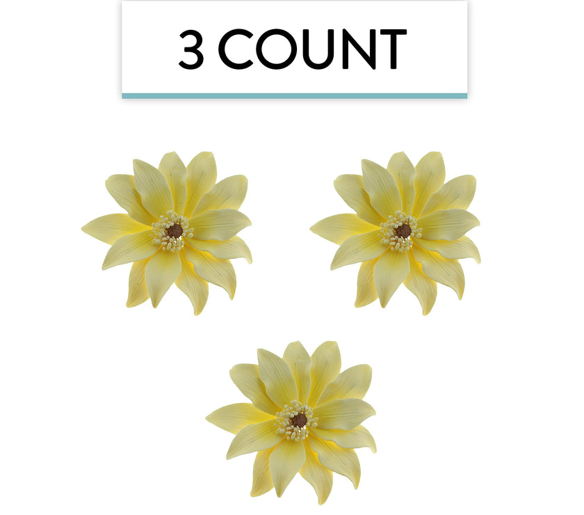 Tranquil Water Flowers, Decorative Sugar Cake Flowers by Global Sugar Art, 3 Count, Yellow