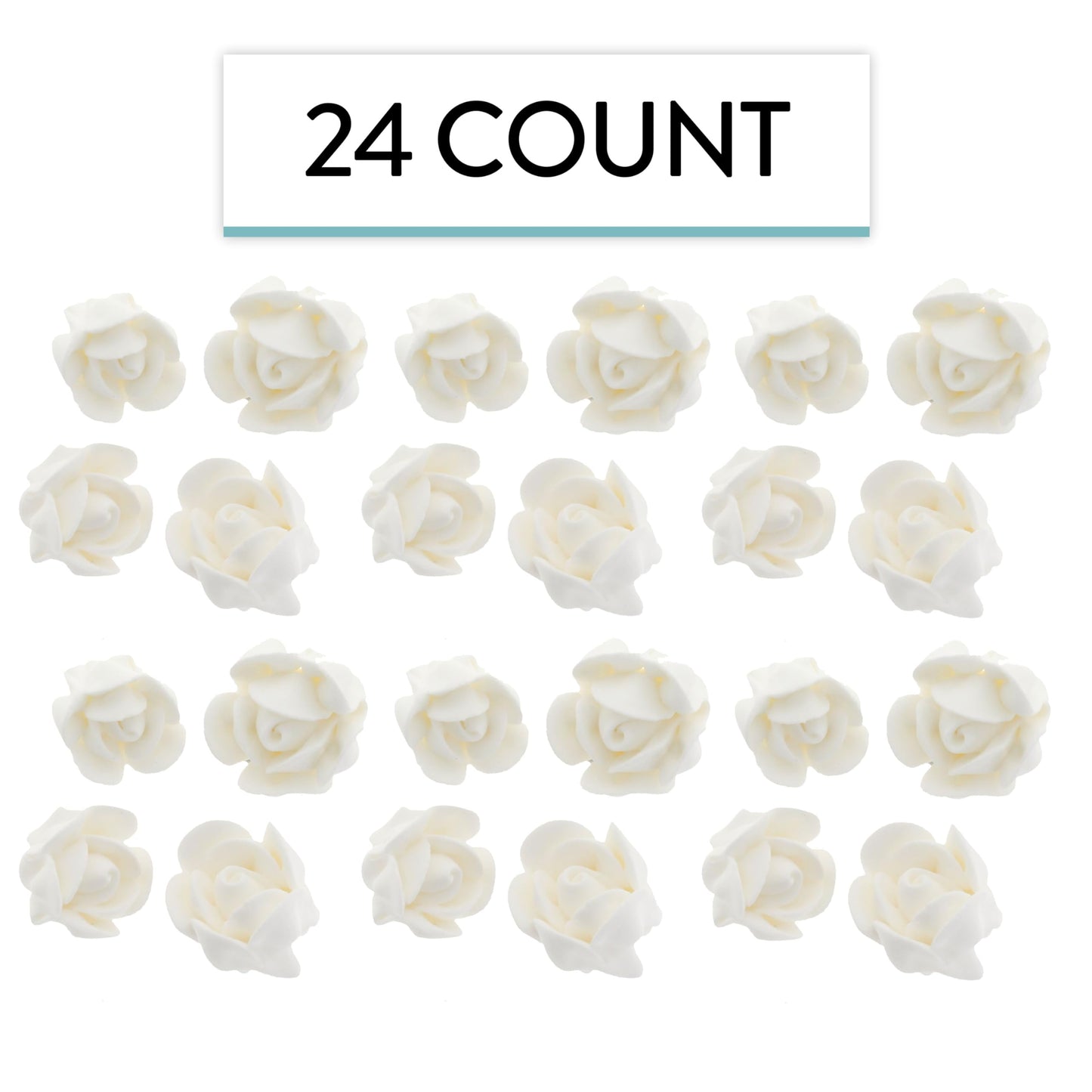 Tiny White Rose Toppers, Assorted Sizes, 24 Count