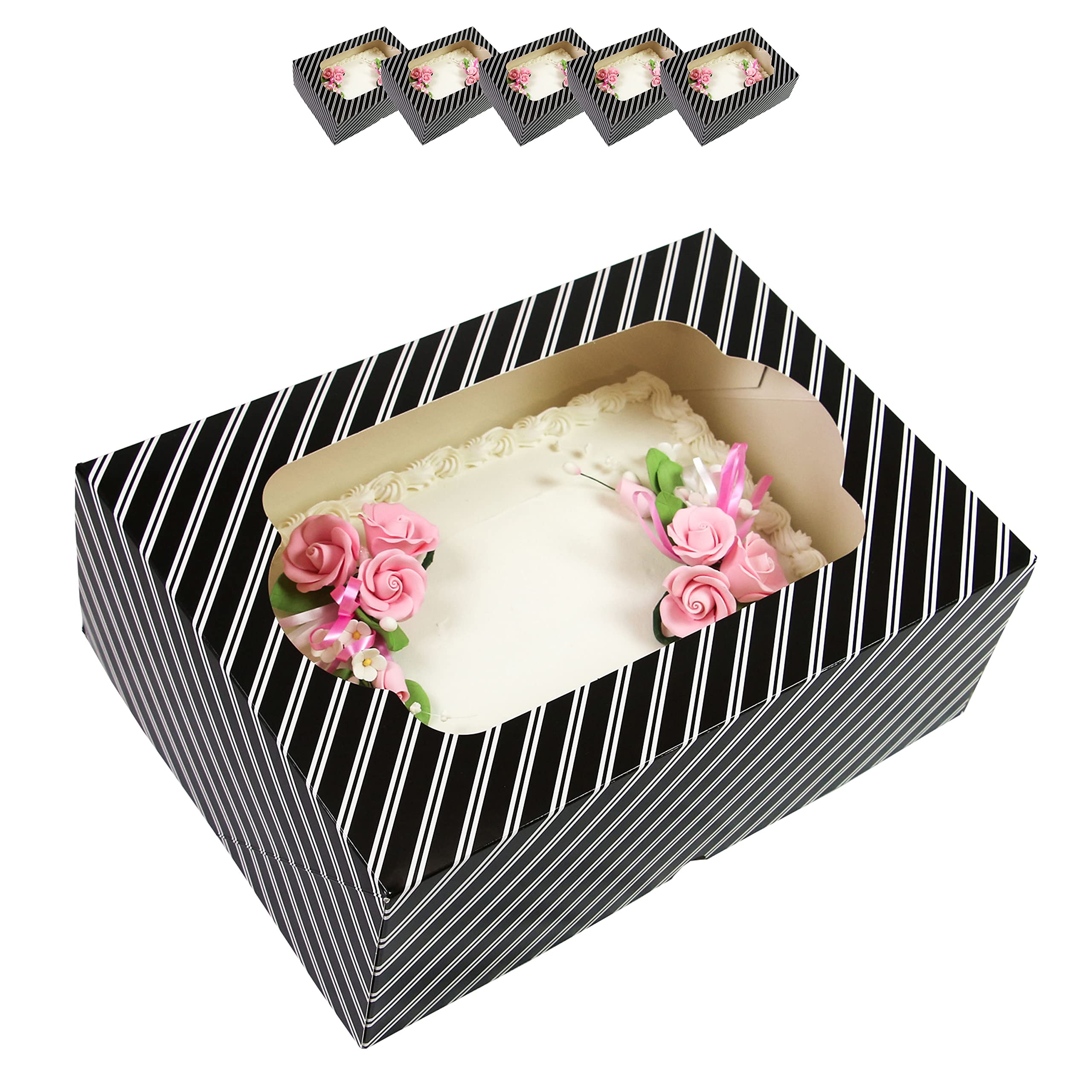 Global Sugar Art Quarter Sheet Cake Box with Window, Auto Popup, 14 x 10 x 4 Inches