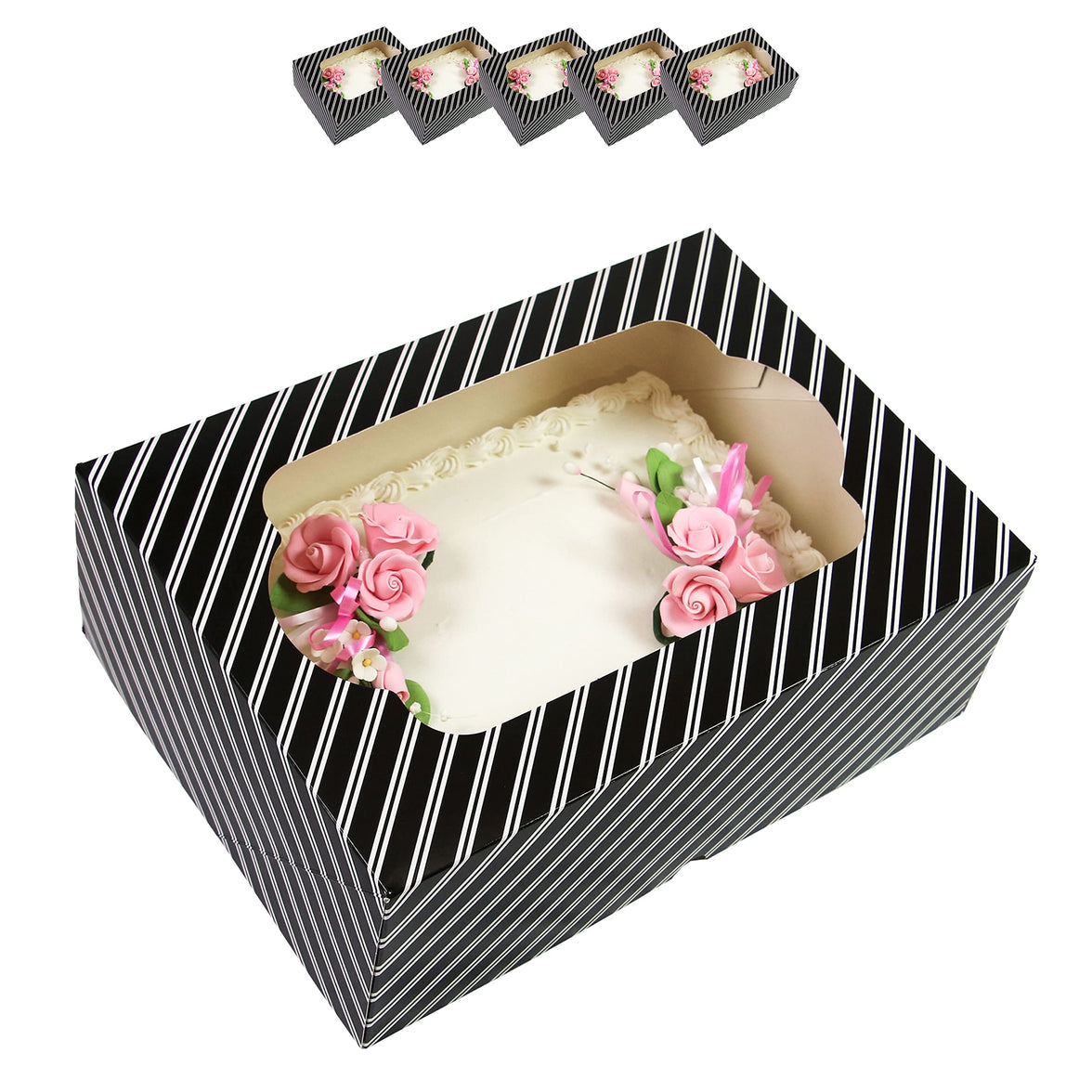 Global Sugar Art Quarter Sheet Cake Box with Window, Auto Popup, 14 x 10 x 4 Inches