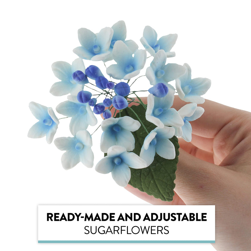 Hydrangea Blossoms Sprays, Sugar Cake Flowers by Global Sugar Art, 4 Count, Blue