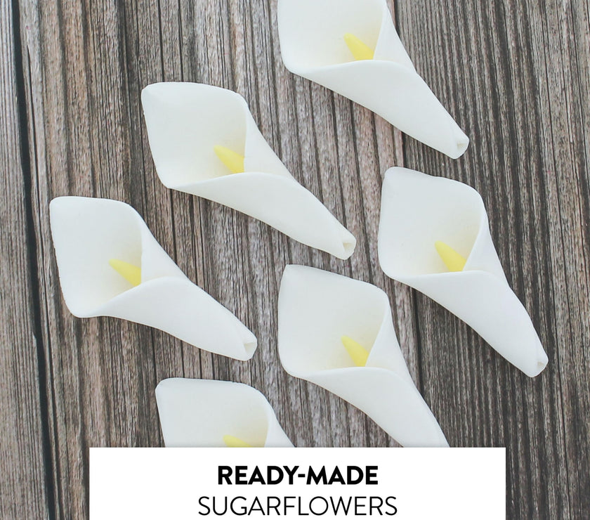 Calla Lily Sugar Cake Flowers by Global Sugar Art, White with Yellow, Unwired, Medium, 18 Count
