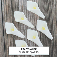 Calla Lily Sugar Cake Flowers by Global Sugar Art, White with Yellow, Unwired, Medium, 18 Count