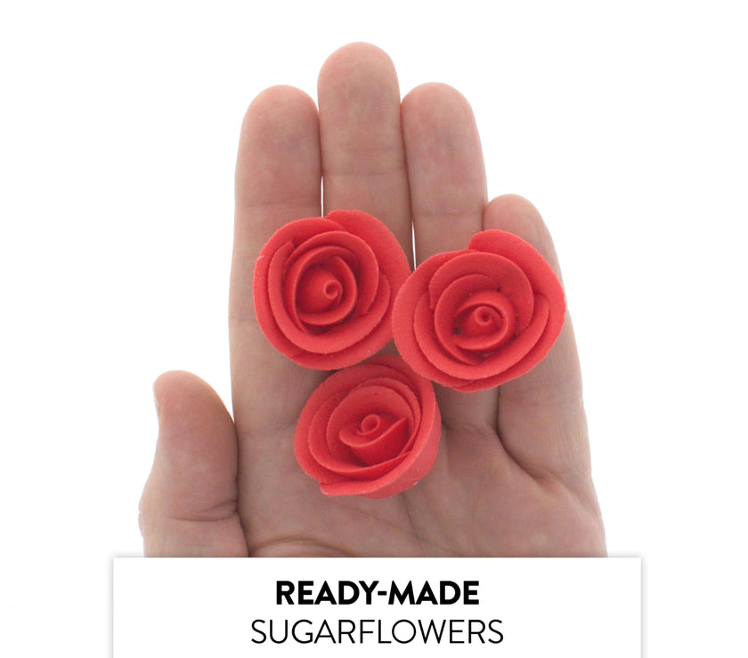 Premium Edible Roses for Cakes and Cupcakes, Sweet Royal Icing Roses, by Global Sugar Art, Red