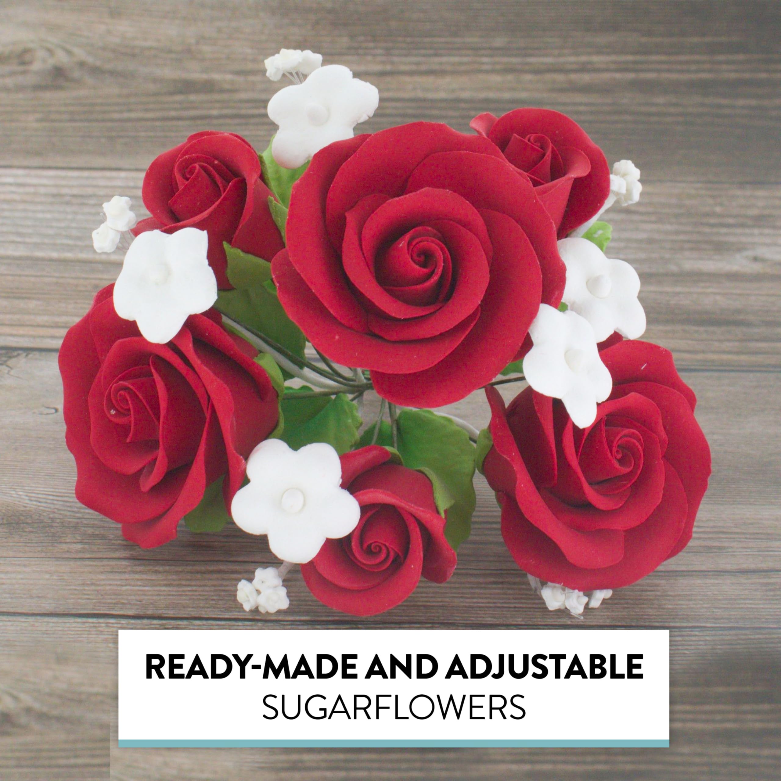 Rose Bouquet Cake Decoration, Elegant Garden Rose Cake Topper, by Global Sugar Art, Red