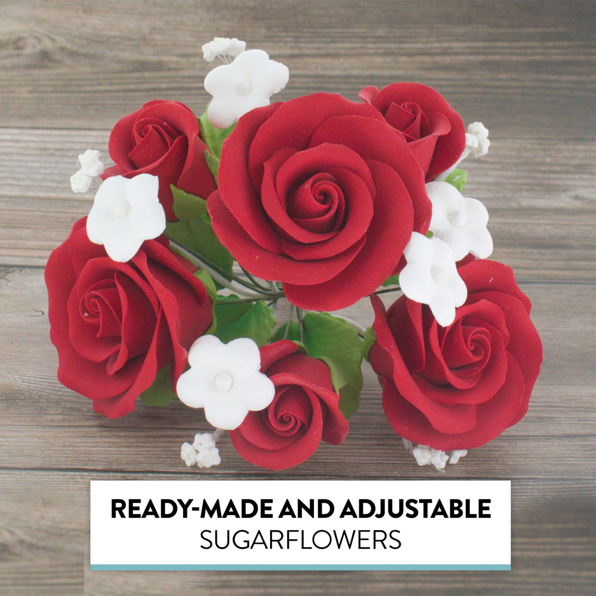 Rose Bouquet Cake Decoration, Elegant Garden Rose Cake Topper, by Global Sugar Art, Red