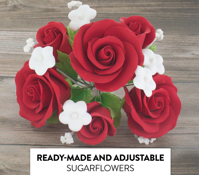 Rose Bouquet Cake Decoration, Elegant Garden Rose Cake Topper, by Global Sugar Art, Red