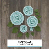 Exquisite Rose & Leaf Kit, Sugar Cake Flowers by Global Sugar Art, Baby Blue Roses with Leaves, 15-Piece Set