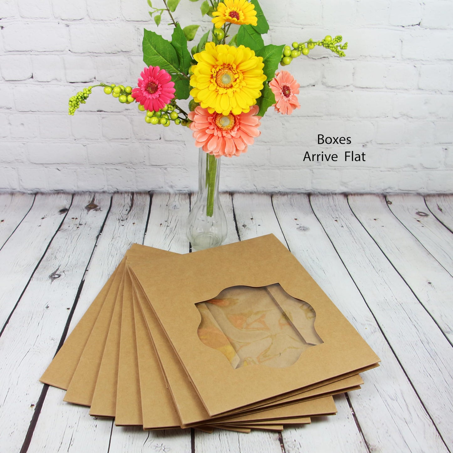 10 x 10 x 3 Inch Kraft Pastry Boxes with Windows, Natural Brown
