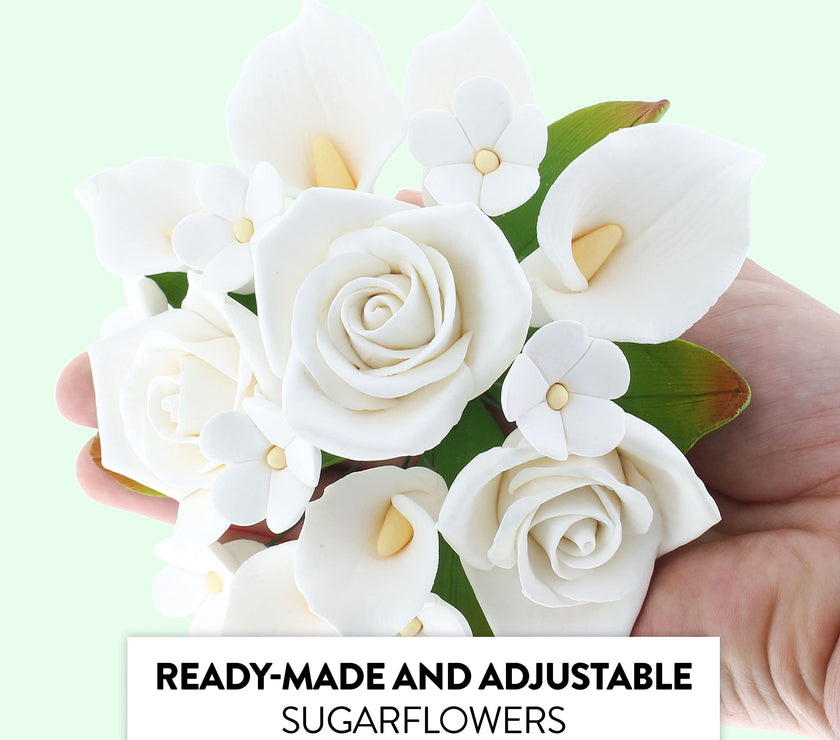 Wedding Cake Topper, White Calla Lily and Rose Bouquet, by Global Sugar Art