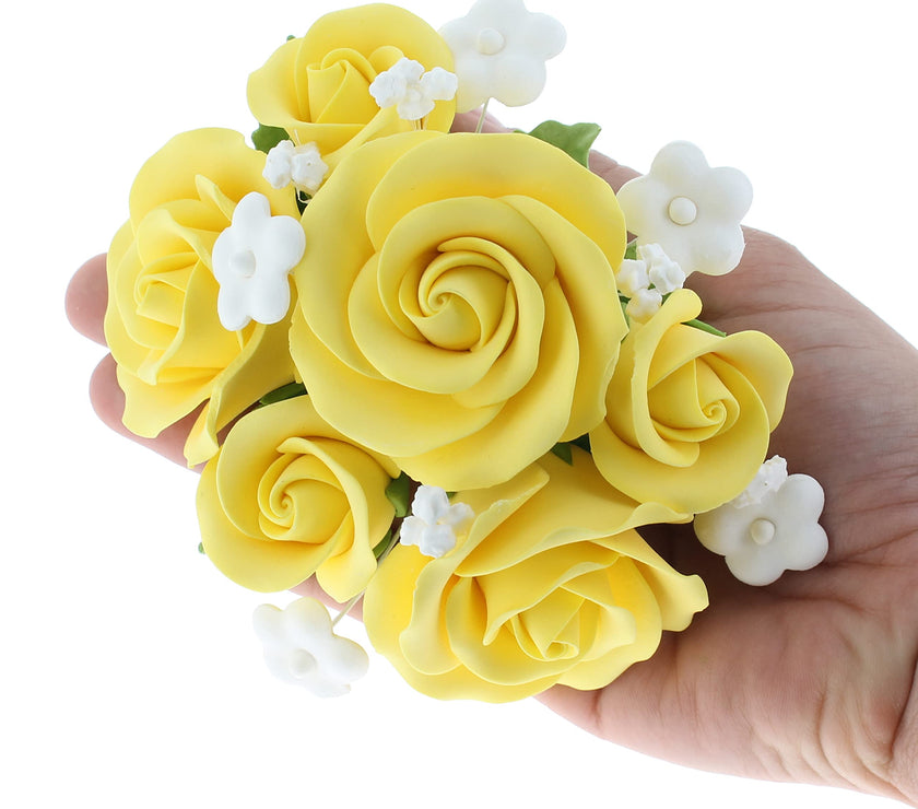 Rose Bouquet Cake Decoration, Elegant Garden Rose Cake Topper, by Global Sugar Art, Yellow