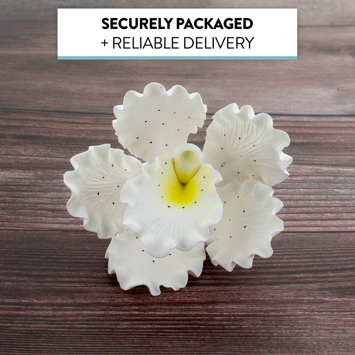 Orchid Sugar Cake Flowers, Cattleya Orchids, by Global Sugar Art, Large, White, 3 Count