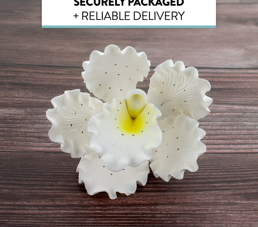 Orchid Sugar Cake Flowers, Cattleya Orchids, by Global Sugar Art, Large, White, 3 Count
