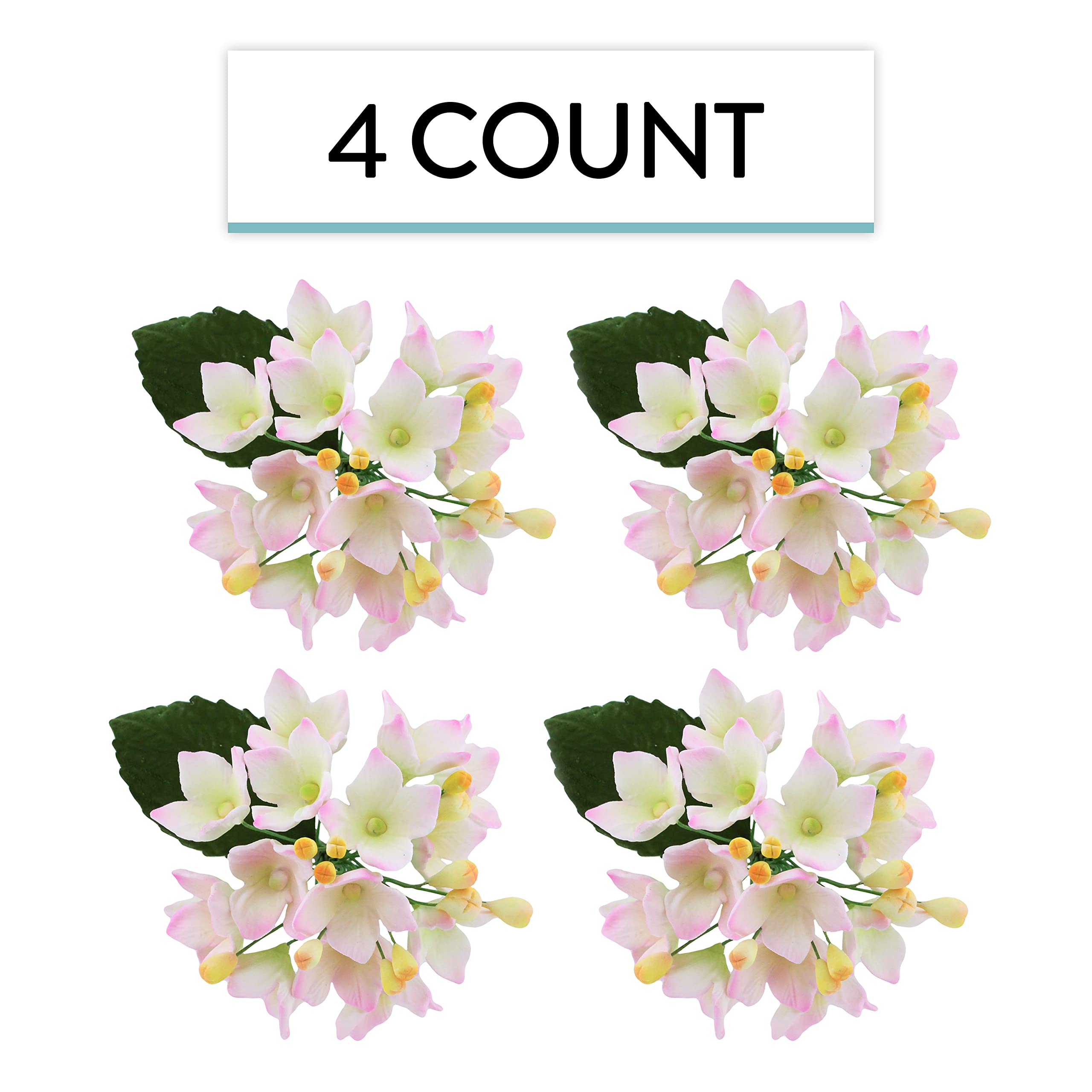Hydrangea Blossoms Sprays, Sugar Cake Flowers by Global Sugar Art, 4 Count, Pink
