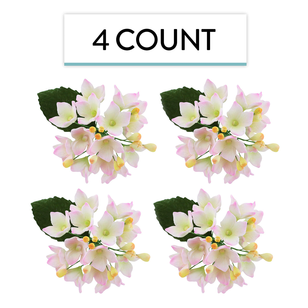 Hydrangea Blossoms Sprays, Sugar Cake Flowers by Global Sugar Art, 4 Count, Pink