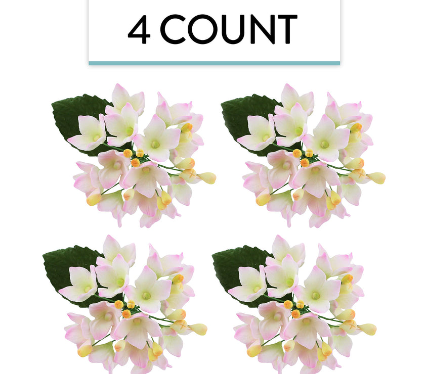 Hydrangea Blossoms Sprays, Sugar Cake Flowers by Global Sugar Art, 4 Count, Pink